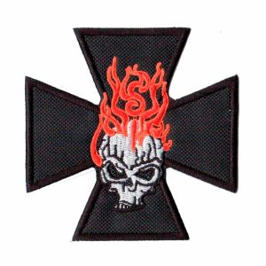 Patch Bordado - Motociclista Caveira Cruz Ferro Fogo DV80159-207