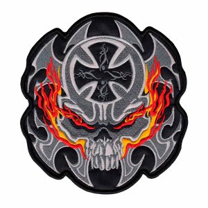 Patch Bordado - Motociclista Caveira Cruz Ferro Fogo DV80414-G36