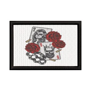 Patch Sublimado Cartas Rei Rainha Caveira Rosas Vermelhas