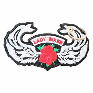 Patch Bordado - Mulher Motociclista Rosa com Asas DV80132-212 - Chaveiro